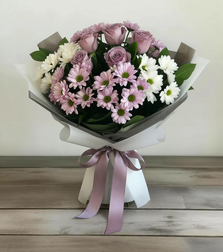 Букет цветов из: Хризантемы и Розы в Гирей