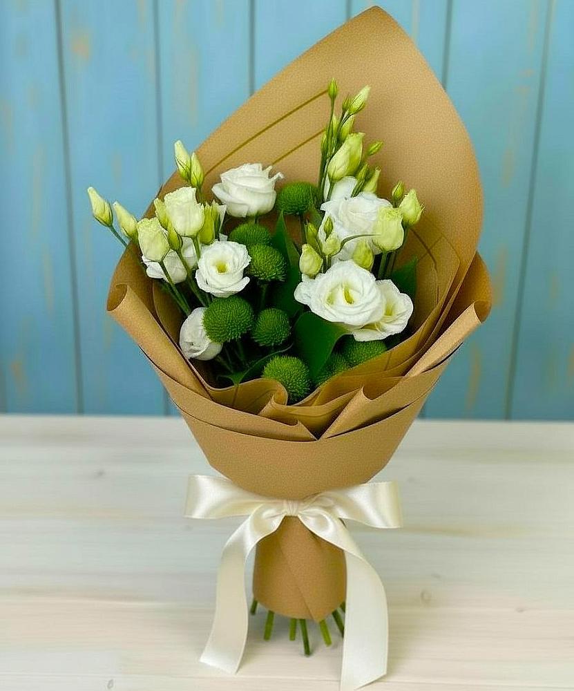 Букет цветов из: Хризантемы и Лизиантусы в Гирей