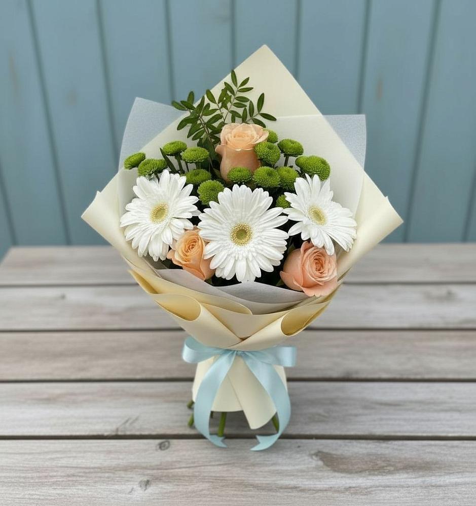 Букет цветов из: Герберы, Розы и Хризантемы в Гирей