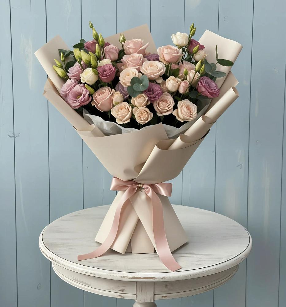 Букет цветов из: Розы и Лизиантусы в Гирей