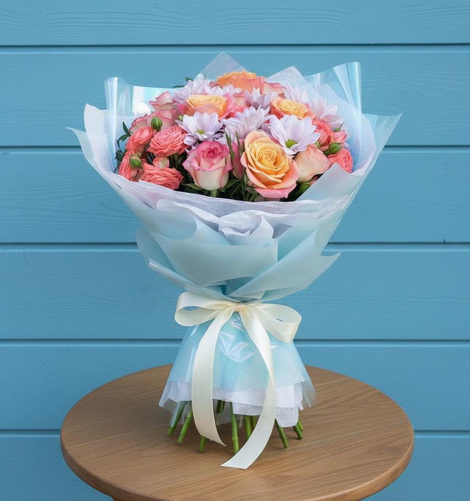 Букет цветов из: Хризантемы и Розы в Гирей