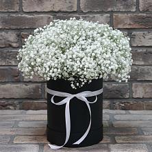Цветочная композиция из Гипсофила в шляпной коробке в Гирей