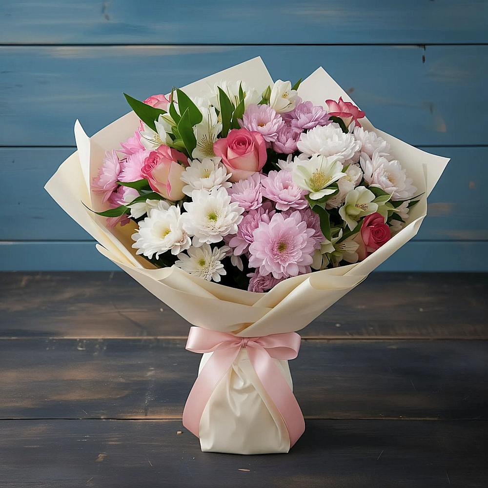 Букет цветов из: Хризантемы, Альстромерии и Розы в Гирей